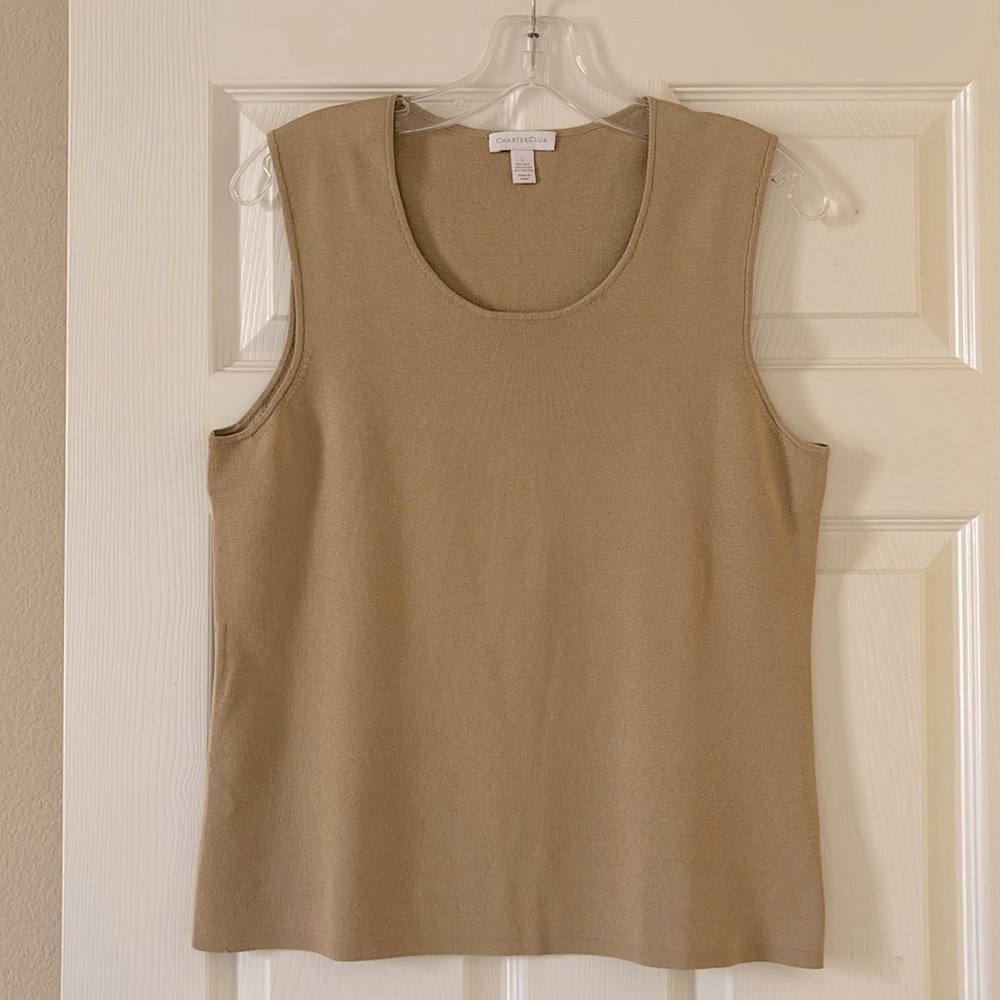 NWOT CHARTER CLUB SLEEVES-LESS TAN COLOR SHELL/ TOP- 55% SILK